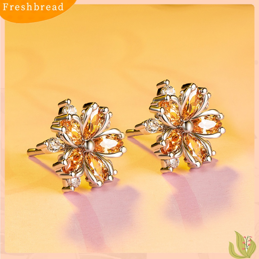 &lt; Freshbread &gt; 1pasang Anting Pejantan Cherry Dekorasi Perhiasan Sparkling Bentuk Bunga Stud Earrings Hadiah Ulang Tahun