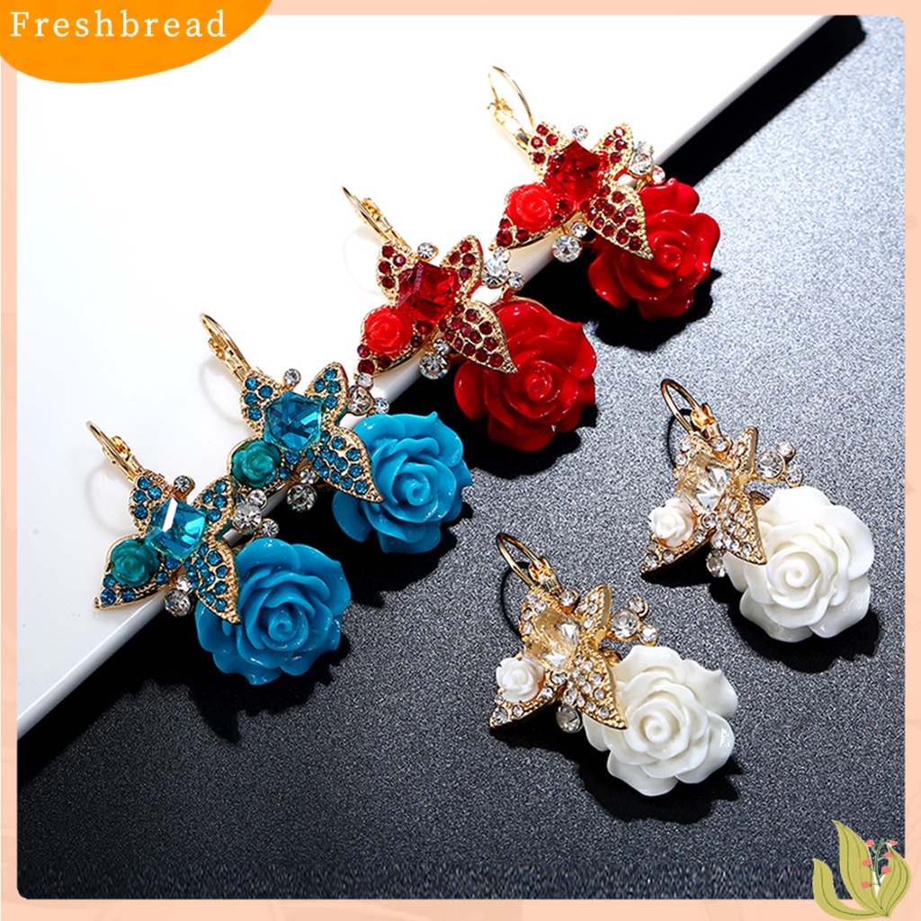 < Freshbread > 1pasang Anting Wanita Bunga Berlian Imitasi Vintage Electroplating Anting Gesper Telinga Tahan Lama Untuk Pernikahan