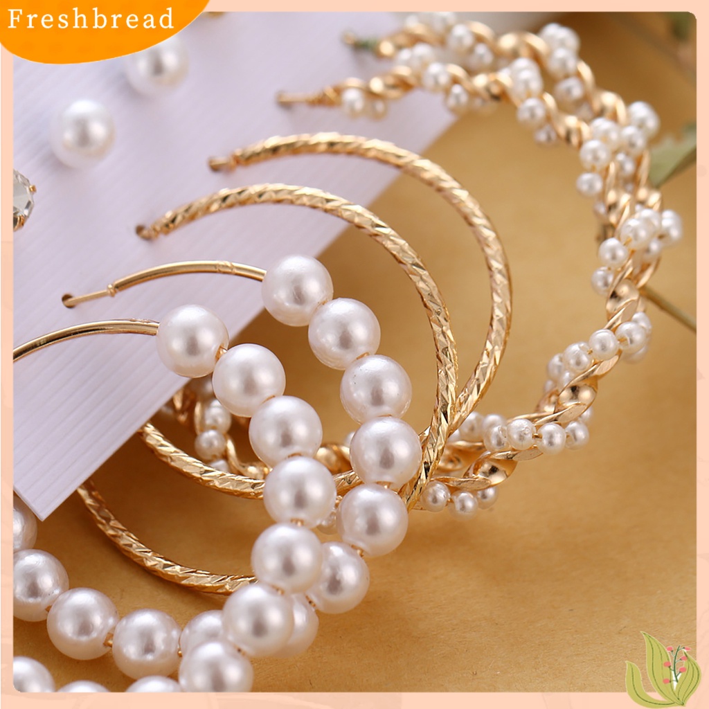 < Freshbread > 6pasang/lembar Indah Wanita Lingkaran Besar Rumbai Mutiara Imitasi Menjuntai Anting-Anting Perhiasan Aksesori