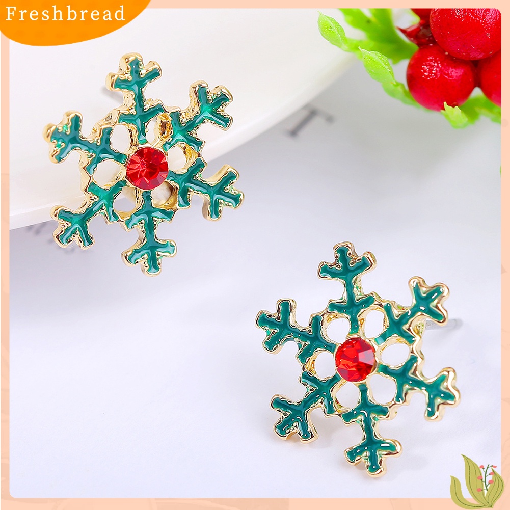 &lt; Freshbread &gt; Wanita Kreatif Natal Snowflake Candy Cane Stud Earrings Perhiasan Pesta Xmas