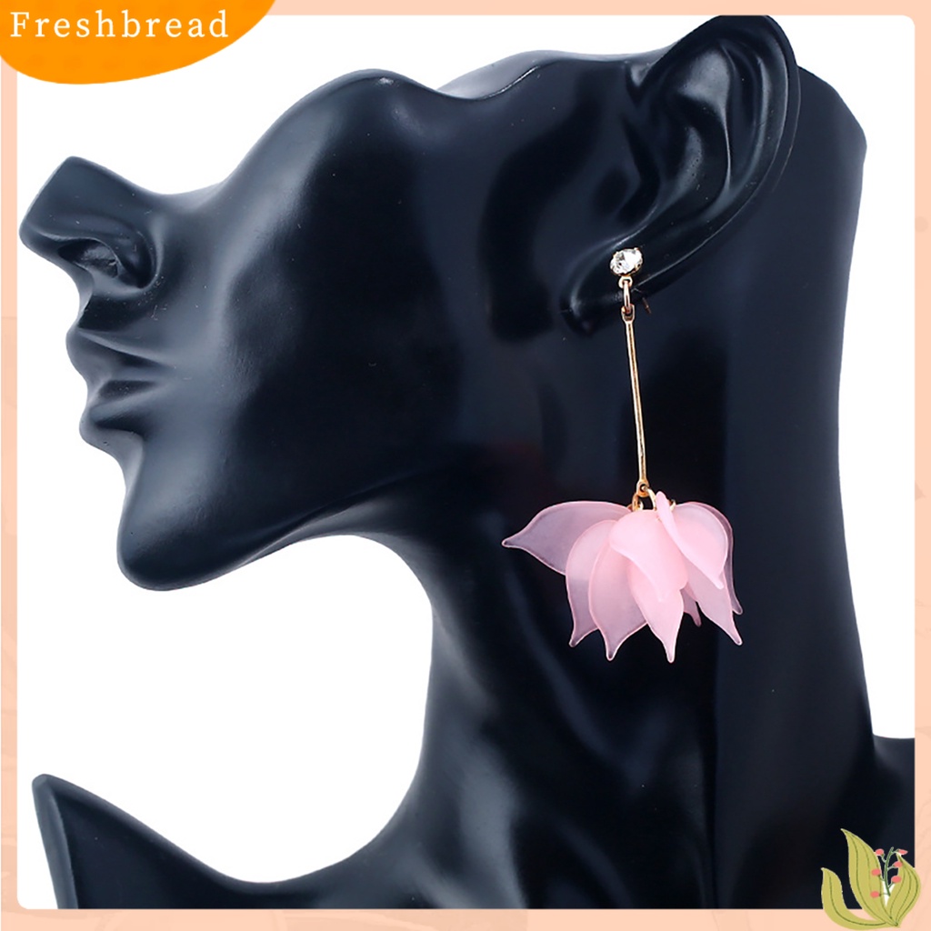 &lt; Freshbread &gt; 1pasang Drop Earrings Kelopak Bunga Liontin Telinga Dekorasi Alloy Wanita Anting Menjuntai Panjang Untuk Pesta Ulang Tahun