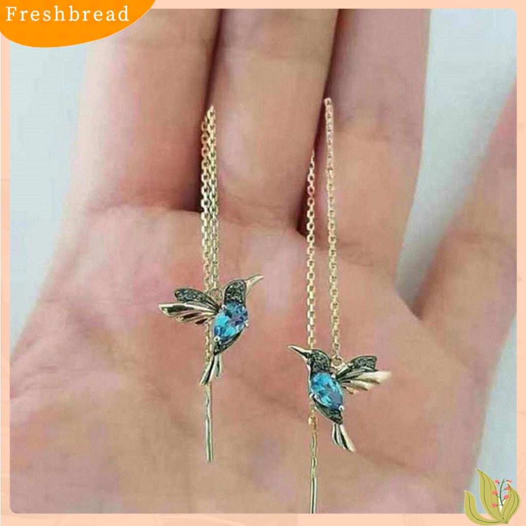 &lt; Freshbread &gt; 1pasang Anting Drop Menarik Tidak Alergi Ramah Lingkungan Hummingbird Panjang Liontin Menjuntai Anting Untuk Harian