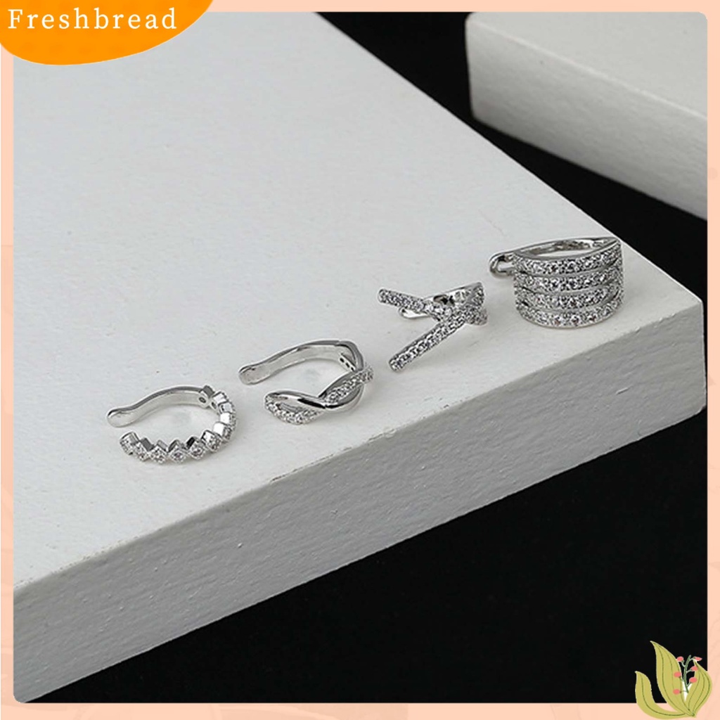 &lt; Freshbread &gt; 1Pc Anting Klip Geometris Berlian Imitasi Perhiasan Berkilau Gaya Korea Manset Telinga Untuk Pernikahan