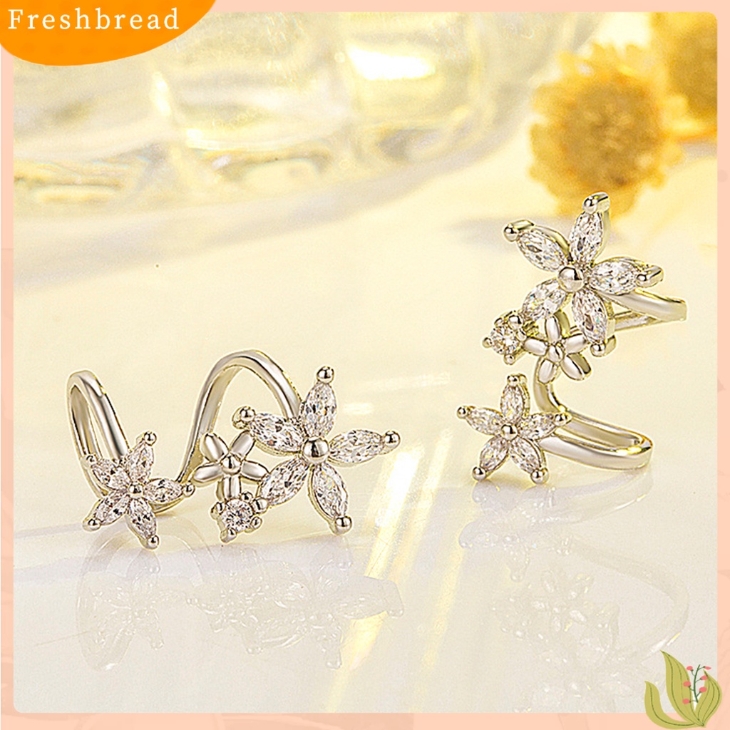 &lt; Freshbread &gt; 1pasang Anting Wanita Bentuk Bunga Arc Perhiasan Sparkling Cubic Zirconia Stud Earrings Untuk Pernikahan