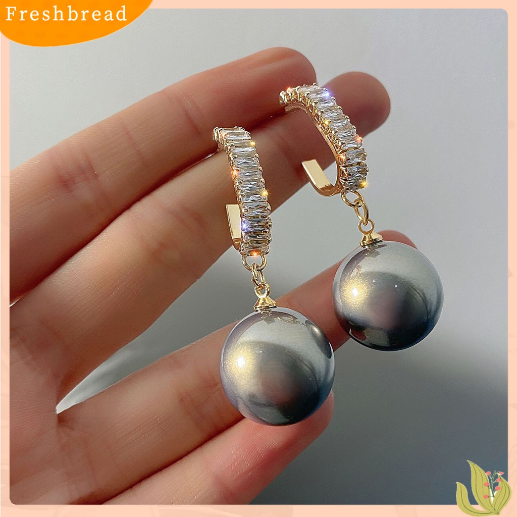 &lt; Freshbread &gt; 1pasang Anting Menjuntai Kubik Zirkon Tindik Fashion Korea Mutiara Imitasi Wanita Besar Liontin Menjuntai Earrings Untuk Pesta