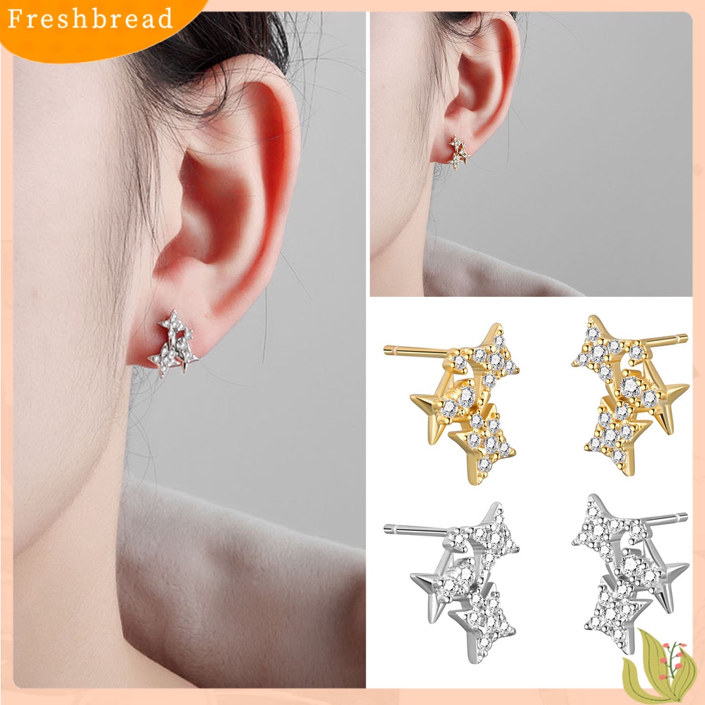 &lt; Freshbread &gt; Wanita Anting Bentuk Bintang Cahaya Mewah Berlian Imitasi Mengkilap Lady Earrings Hadiah Ulang Tahun