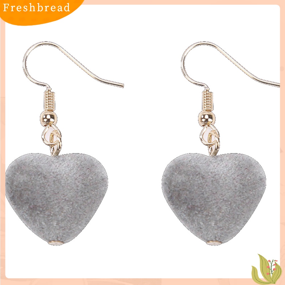 &lt; Freshbread &gt; Fashion Wanita Beludru Manis Hati Drop Menjuntai Kait Anting Eardrop Hadiah Perhiasan