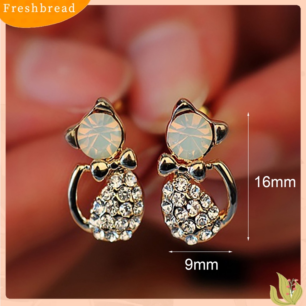 < Freshbread > 1pasang Wanita Lucu Bentuk Kucing Berlian Imitasi Stud Earrings Ear Studs Jewelry Charm Untuk Pesta Club