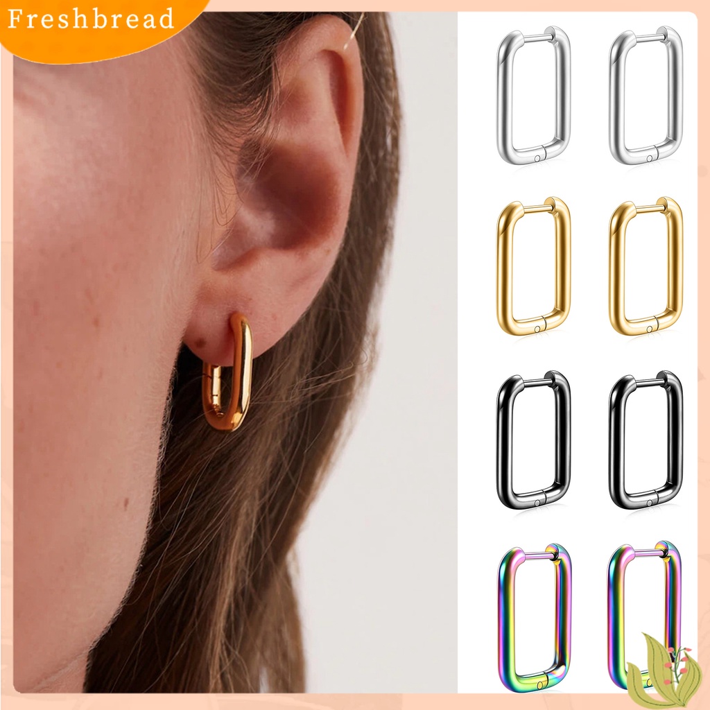 &lt; Freshbread &gt; 1pasang Anting Stud Electroplating Bentuk Geometris Kesederhanaan Temperamen Dekorasi Permukaan Polandia Tahan Luntur Baja Titanium Gesper Telinga Persegi