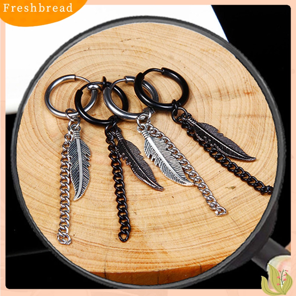 &lt; Freshbread &gt; 1Pcs Fashion Rantai Panjang Klip Telinga Stainless Steel Piercing Loop Hoop Earring Untuk Pria