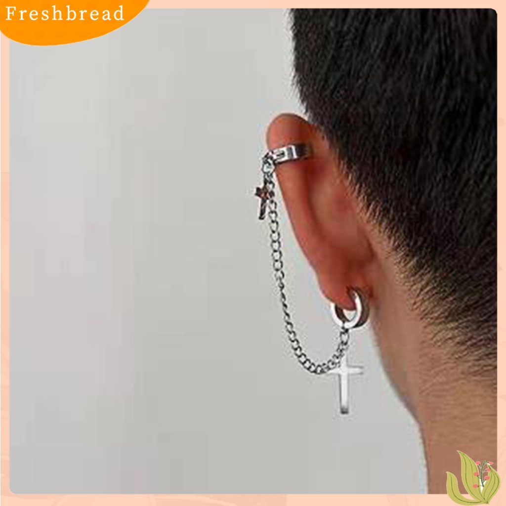 &lt; Freshbread &gt; 1Pc Punk Hip Hop Rantai Logam Telinga Manset Kreatif Salib Rumbai Pria Anting Perhiasan Aksesoris