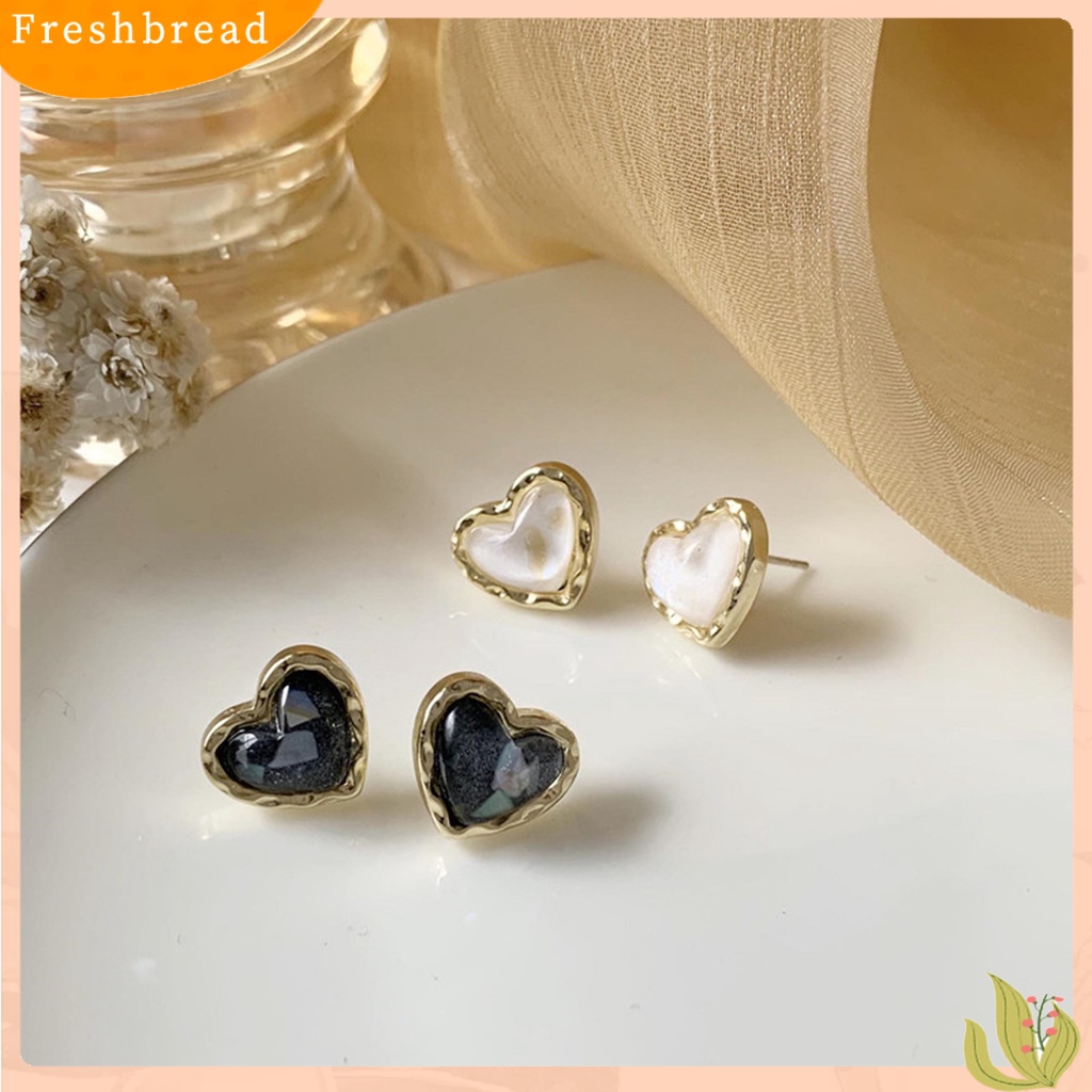 &lt; Freshbread &gt; 1pasang Anting Tusuk Jantung Plating Perhiasan Gaya Korea Electroplating Ear Studs Untuk Pesta Pernikahan Perjamuan Prom