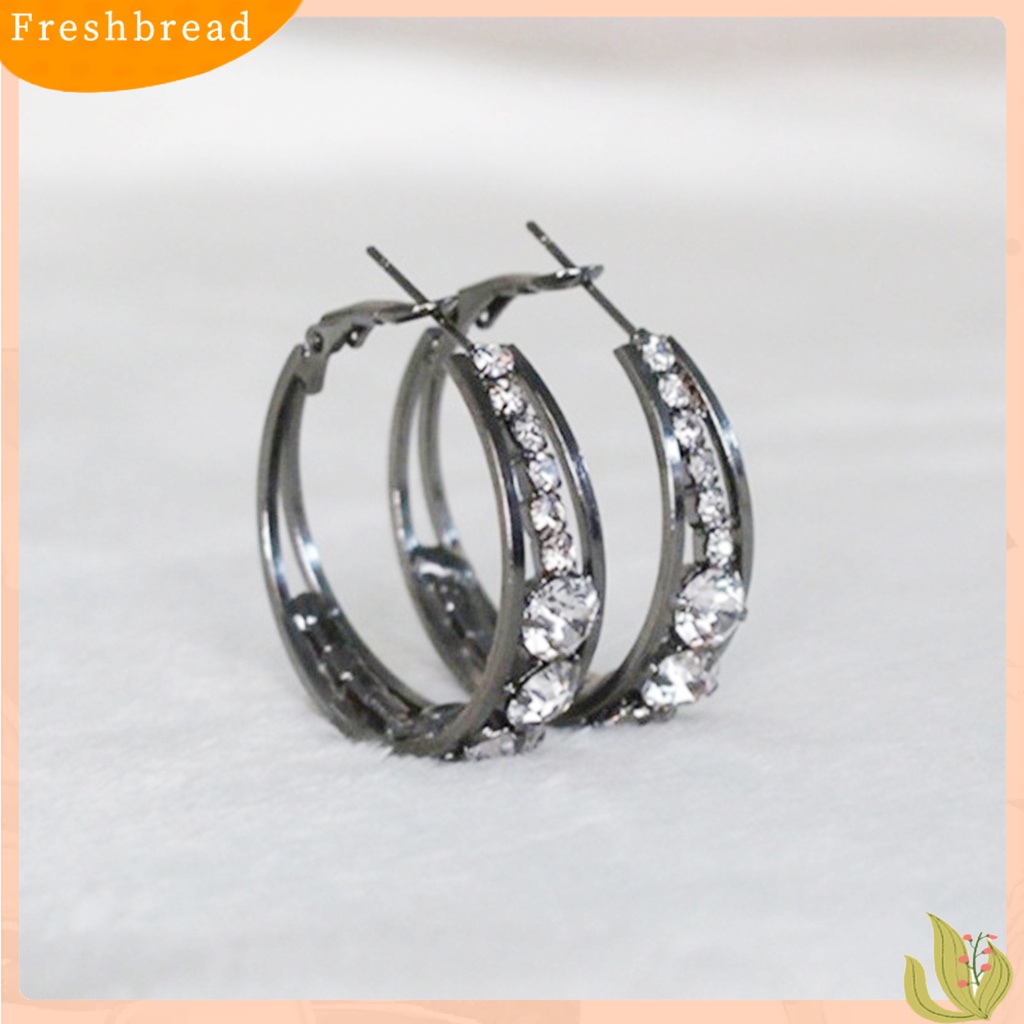 &lt; Freshbread &gt; Anting Wanita Berlian Imitasi Berkilau Menarik Hias Hoop Earrings Perhiasan Tindik Untuk Pesta