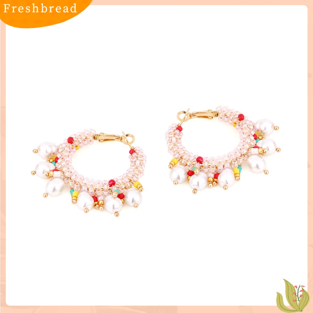 &lt; Freshbread &gt; 1pasang Wanita Hoop Earrings Indah Mewah Berlebihan Gaya Bohemia Kusut Leaverback Earrings Perhiasan Perempuan