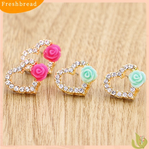 &lt; Freshbread &gt; Wanita Cinta Hati Berlian Imitasi Bunga Mutiara Imitasi Ear Studs Earrings Perhiasan Hadiah