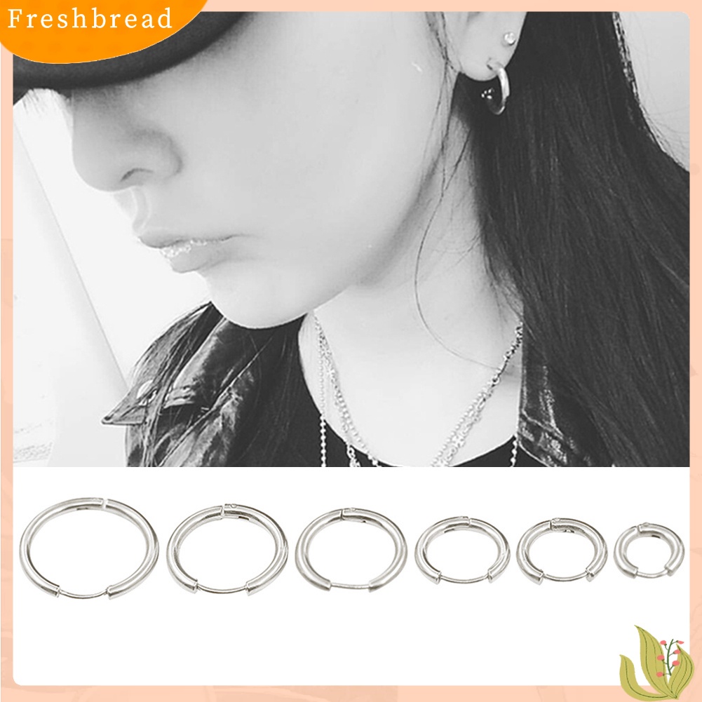 &lt; Freshbread &gt; 1pasang Stainless Steel Fashion Punk Unisex Ear Hoop Circle Earrings Perhiasan Hadiah