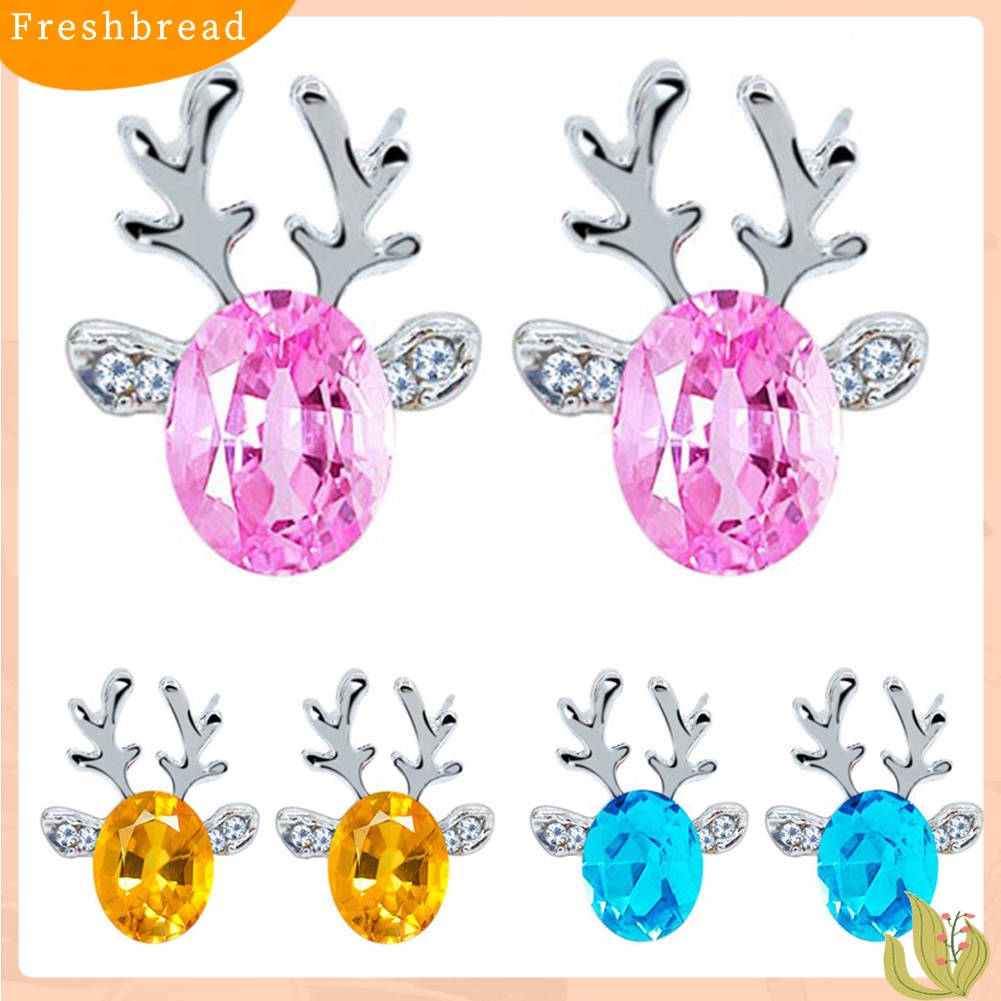 &lt; Freshbread &gt; Wanita Natal Faux Gemstone Hias 3D Tanduk Telinga Stud Anting Perhiasan Hadiah