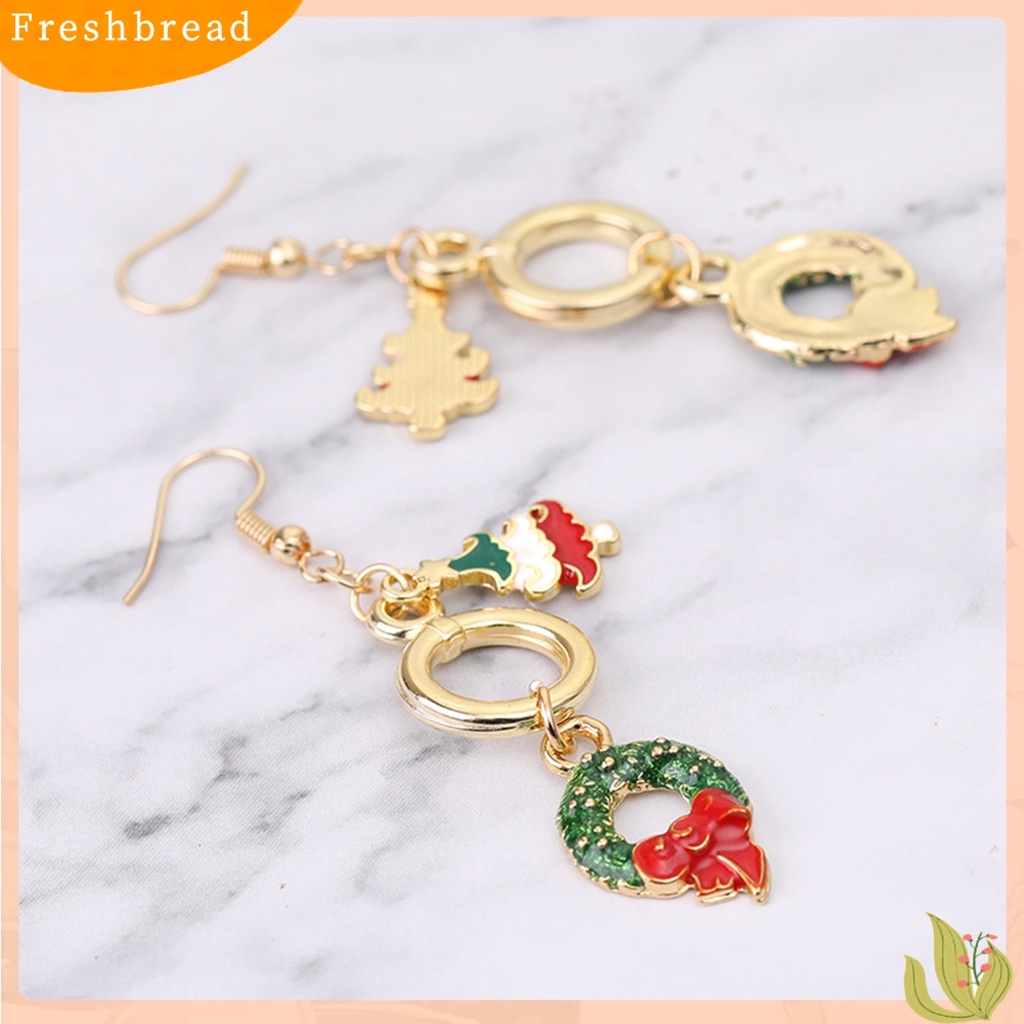 &lt; Freshbread &gt; 1pasang Anting Kait Natal Aplikasi Lebar Gaya Lucu Christmas Menjuntai Hook Earring Untuk Anak Perempuan