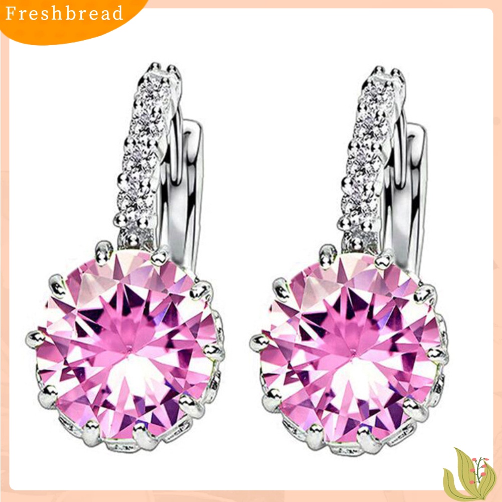 &lt; Freshbread &gt; Wanita Bulat Cubic Zirconia Hias Stud Anting Pernikahan Pertunangan Perhiasan Hadiah