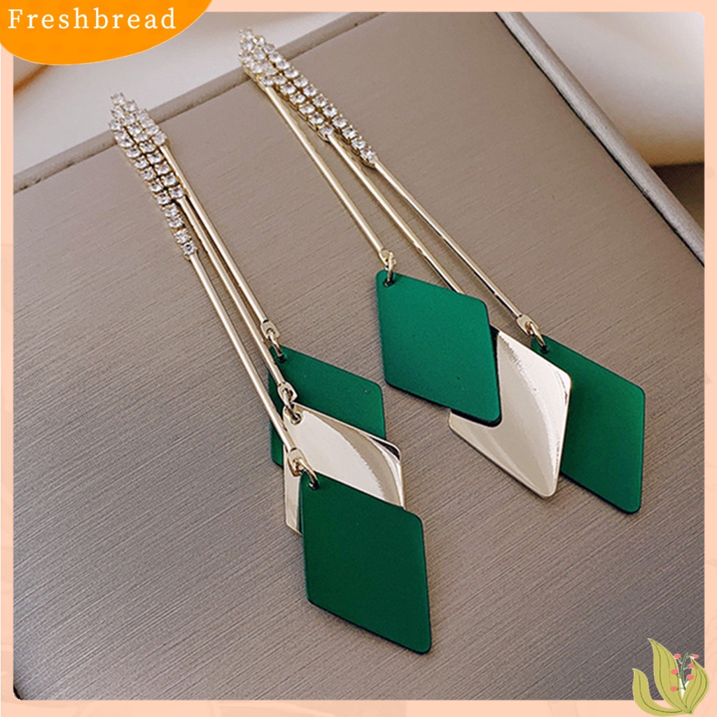 &lt; Freshbread &gt; 1pasang Anting Menjuntai Wanita Rumbai Berlian Imitasi Geometris Anggun Drop Earrings Untuk Hadiah