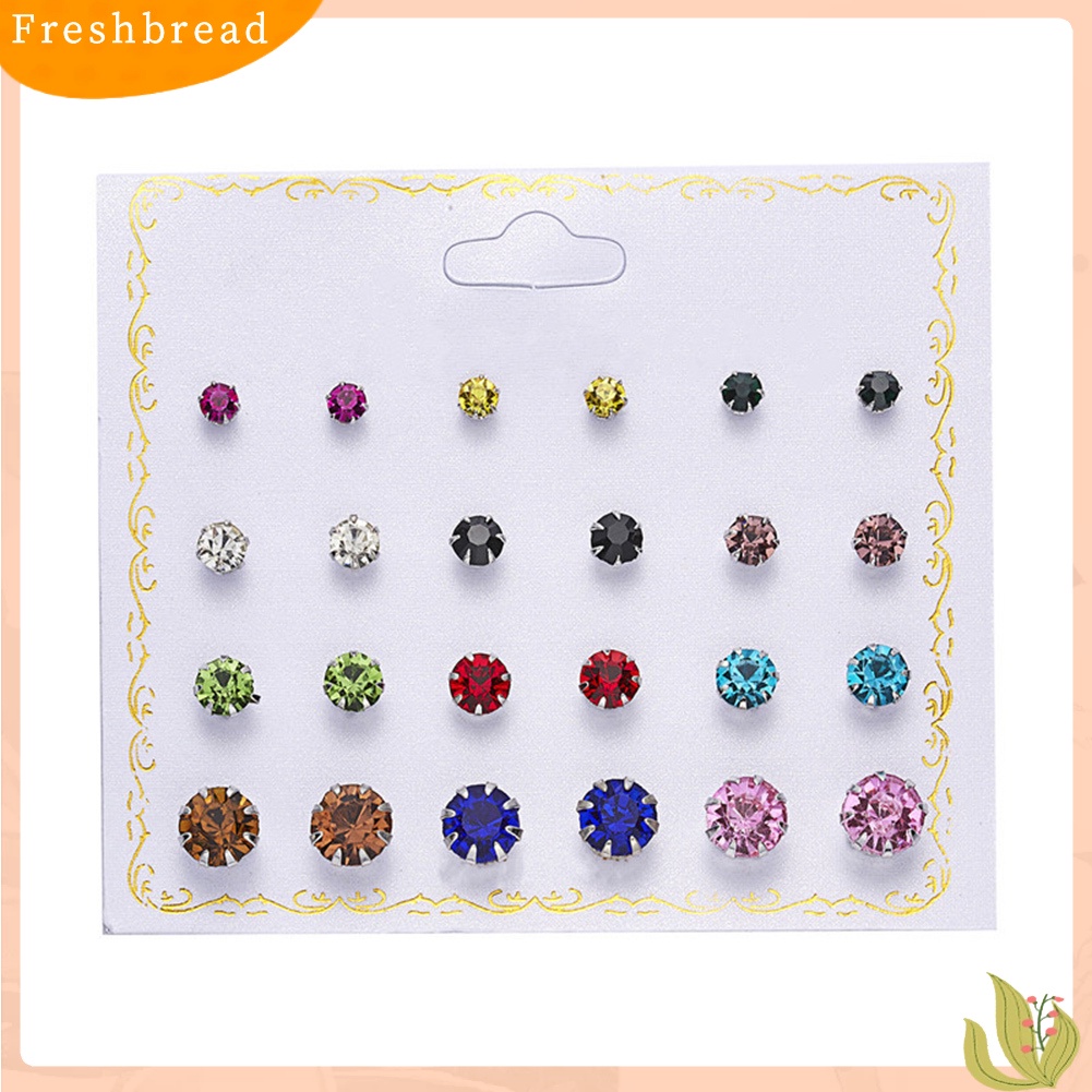 &lt; Freshbread &gt; 12pasang Fashion Wanita Zirkon Berlian Imitasi Hias Mutiara Imitasi Stud Earrings Jewelry