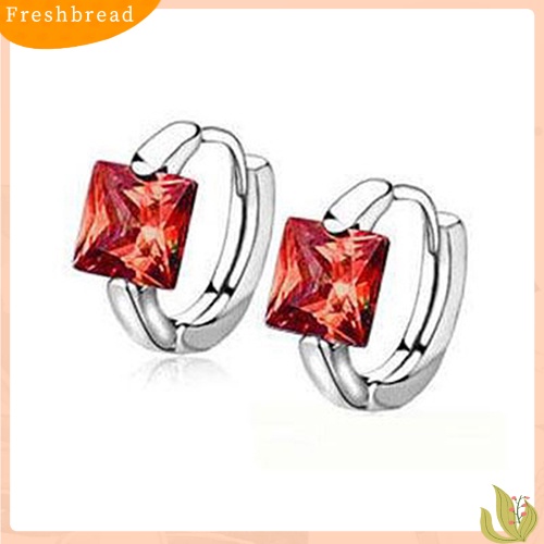 &lt; Freshbread &gt; Anting Huggie Wanita Kotak Bersinar Cubic Zirconia Silver Plated Eardrop Masa Kini