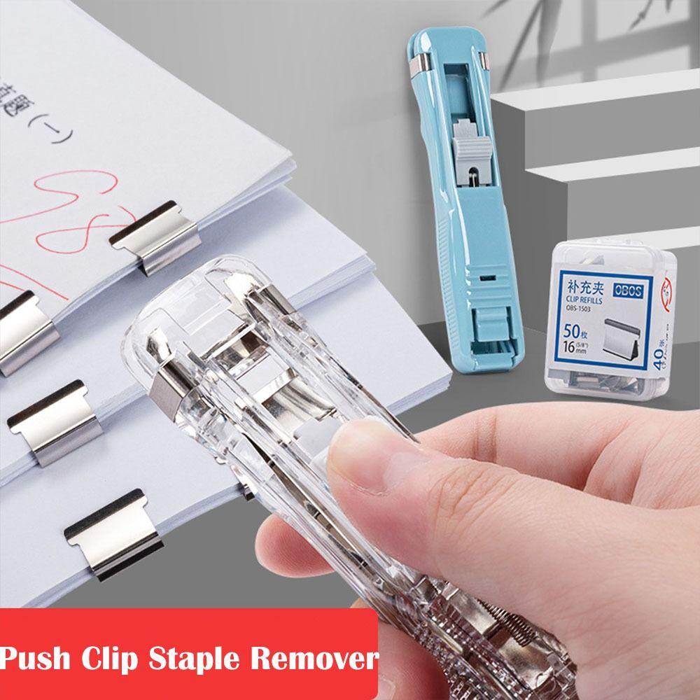 Mxbeauty Paper Clipper with Refill Metal Klip Minimalis Aksesoris Kantor Push Clamp Stapler Perlengkapan Sekolah Memperbaiki Atur Stapler Kertas Fixing Clip