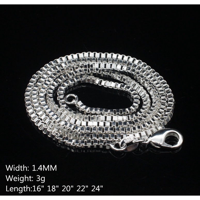 Goldkingdom Aksesoris Perhiasan Fashion Ready Stock 1.4MM Kotak Rantai Kalung Jual Panas Perhiasan Berlapis Perak Di Eropa Dan Amerika Fashion Silver Necklace
