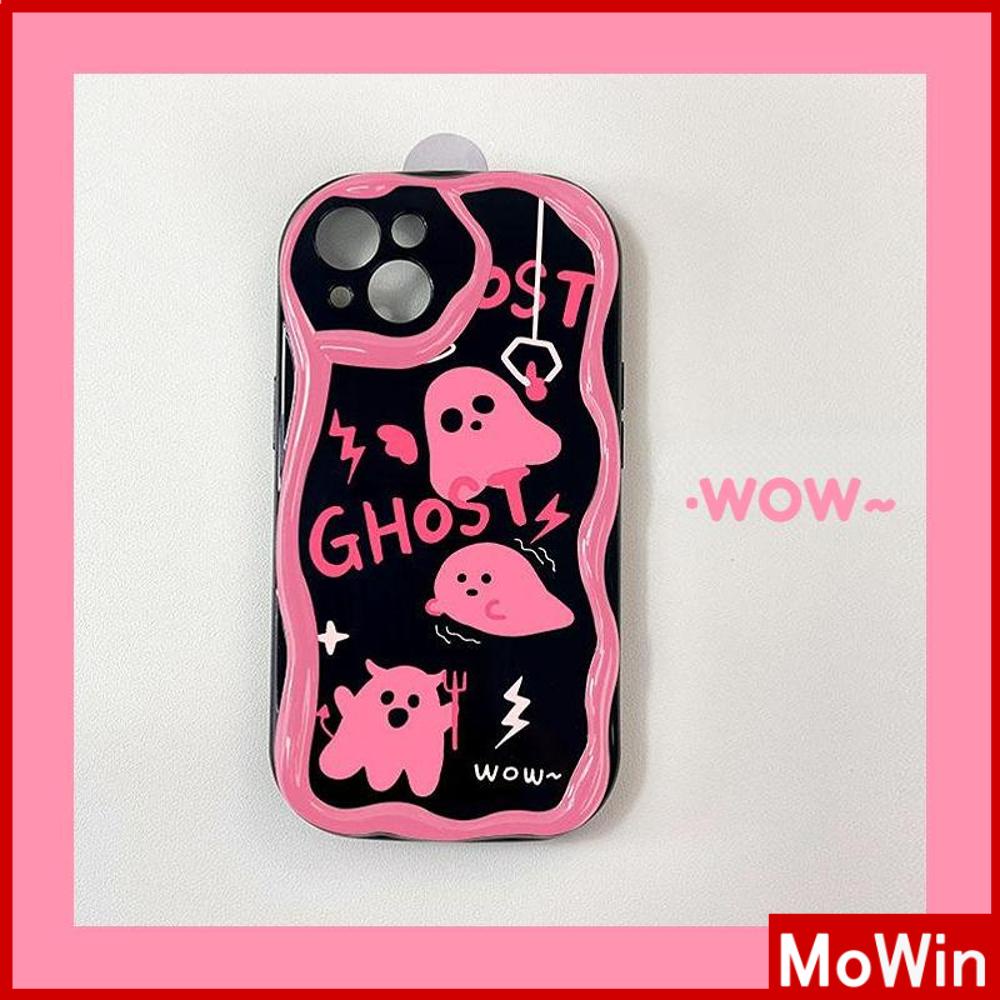 For iPhone 14 Pro Max iPhone Case 3D Curved Edge Wave Glossy Black TPU Airbag Shockproof Camera Cover Pink Ghost Compatible with iPhone 13 Pro max 12 Pro Max 11 xr xs max 7Plus