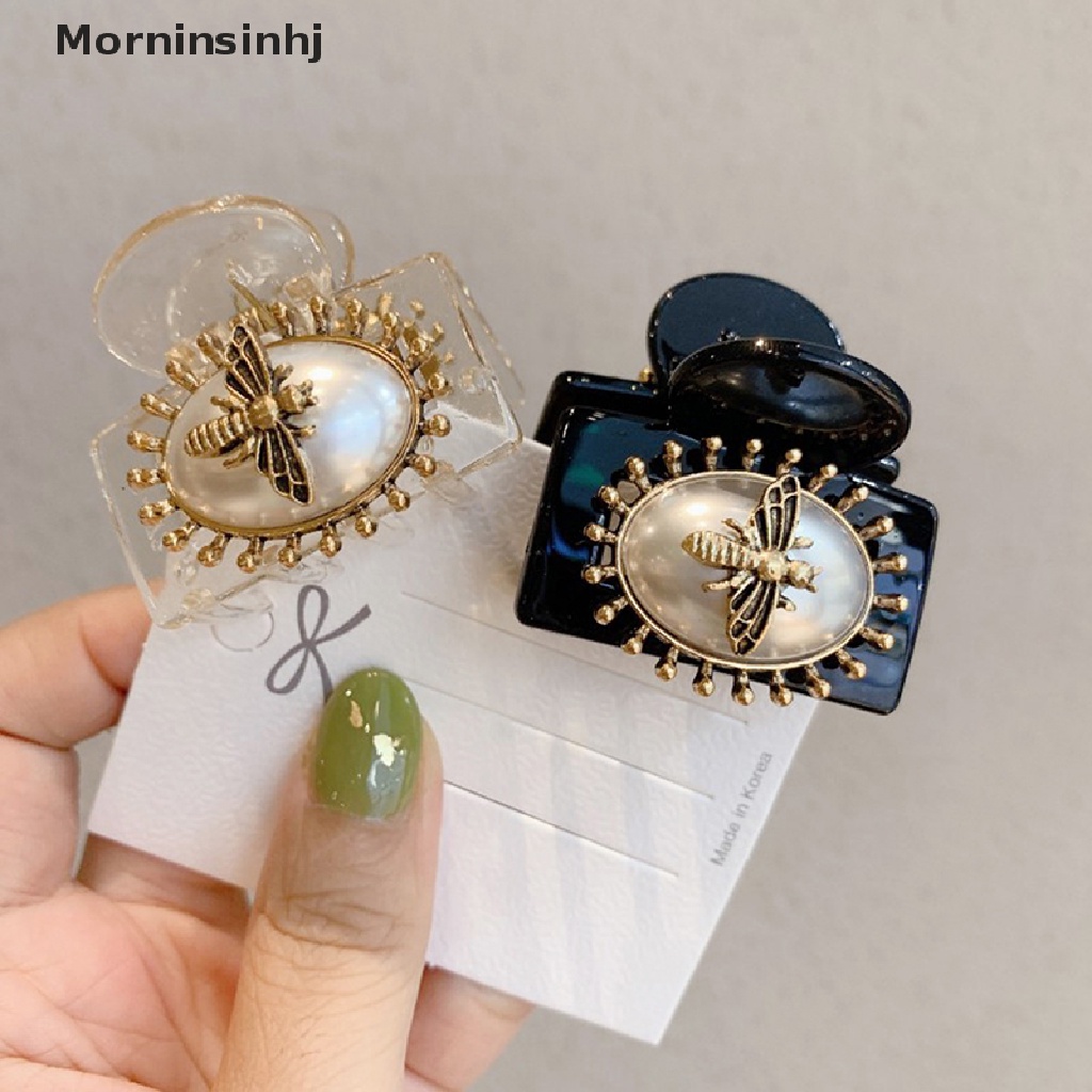 Mornin Penjepit Cakar Vintage Elegan Dengan Mutiara Untuk Wanita Retro Square Claw Clip Hairpin id