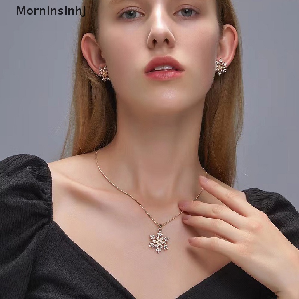 Mornin Snowflake Kalung Anting Set Wanita Fashion Perhiasan Bersinar Logam Liontin Trendi Choker Rantai Pesta Pernikahan Aksesoris Hadiah id