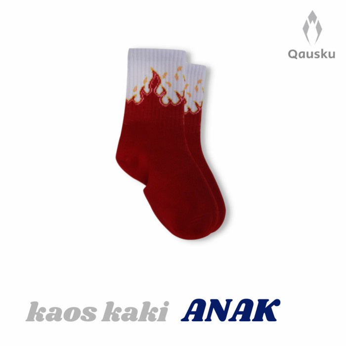 kaos kaki ANAK/ oldschool KIDS, motif Api/Flame Merah dasar Putih