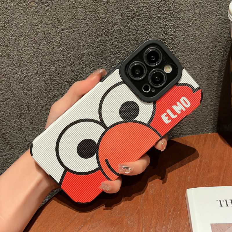 Men's Fashion Cool Leather Soft Case iP iPhone 7 8 Plus SE 2020 X XR XS Max 11 12 13 14 Pro Max 14 Plus Phone Case Camera Protect Cookie Monster Elmo Cartoon