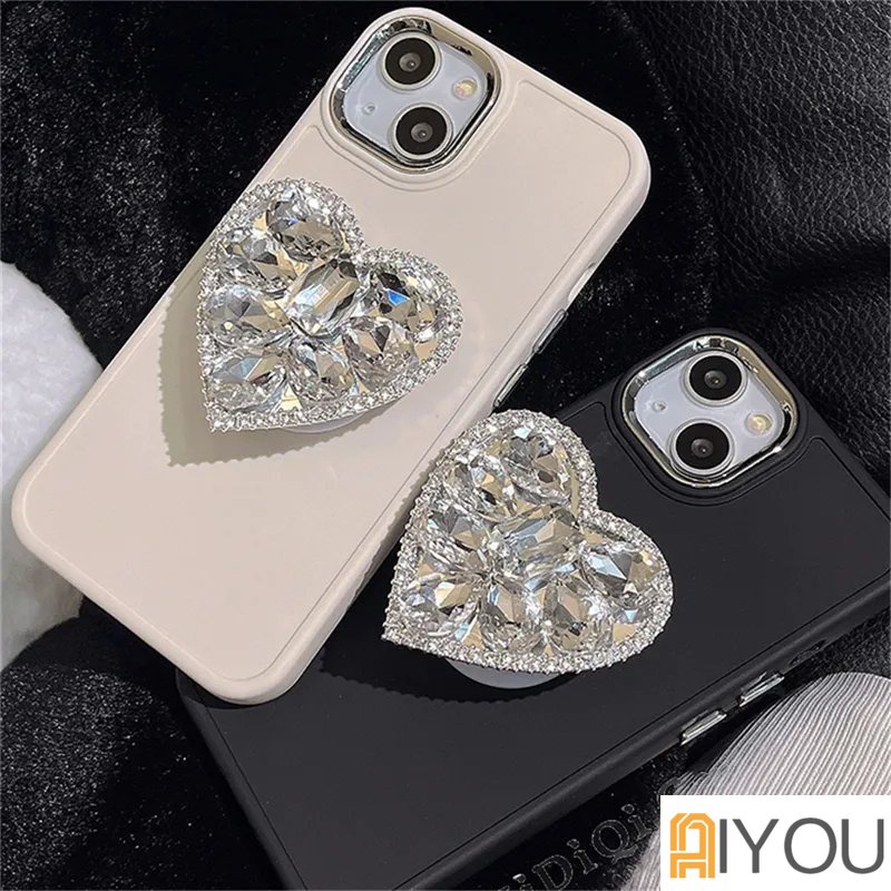 IPHONE Bracket Stand Dudukan Cincin Berlian Merek Mewah Soft Case Untuk Iphone14 13 Pro Max12 11 XS XR X8 7 Plus SE 2020 Silikon Cover