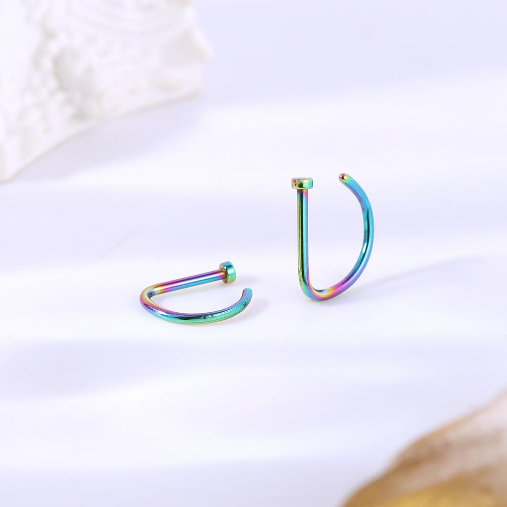 1pc D Shape Stainless Steel Tindik Hidung Bentuk C Cincin Hidung Melengkung Barbells Septum Tindik Helix Tulang Rawan Hoop Earrings