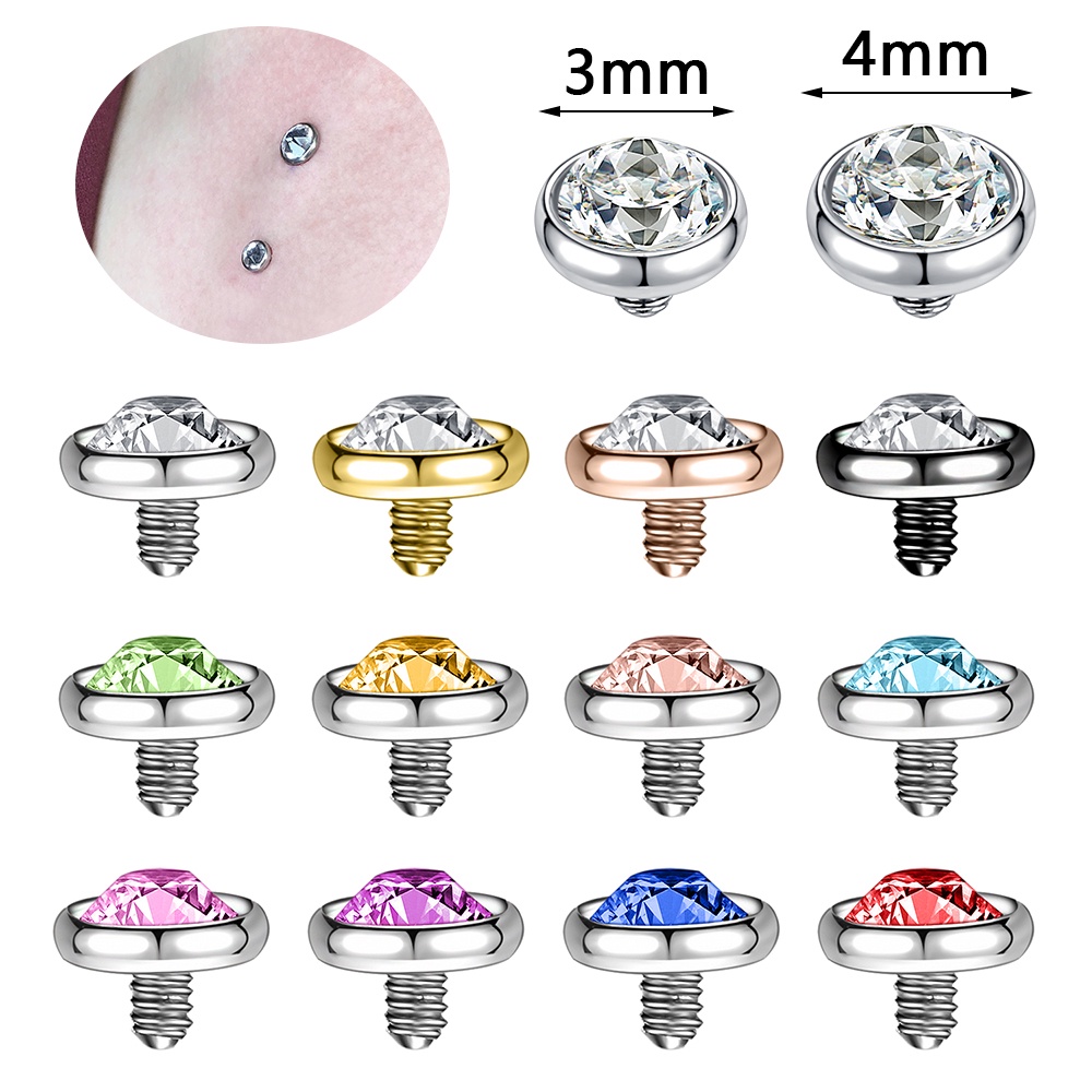 1pc3/4mm Warna Kristal Micro Dermal Piercing 316L Stainless Steel Dermal Anchor Permukaan Tindik Dasar Penyelam Kulit