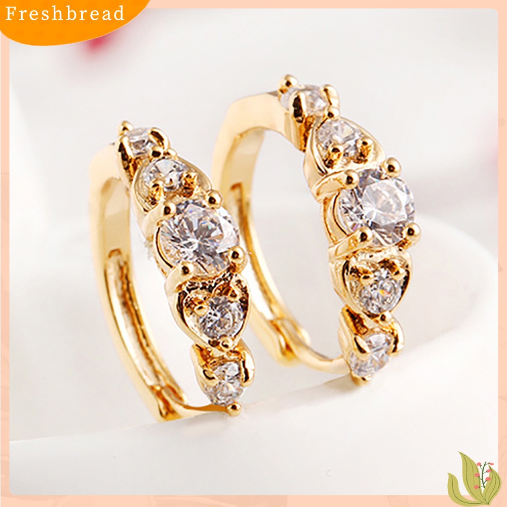 {In Stock} Mewah Wanita Berlapis Emas Hati Multi Berlian Imitasi Klip Anting Telinga Perhiasan