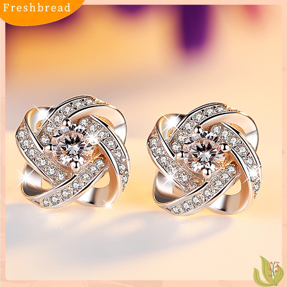 {In Stock} Fashion Perhiasan Wanita Perak Disepuh Telinga Stud Cubic Zirconia Berlian Imitasi Anting