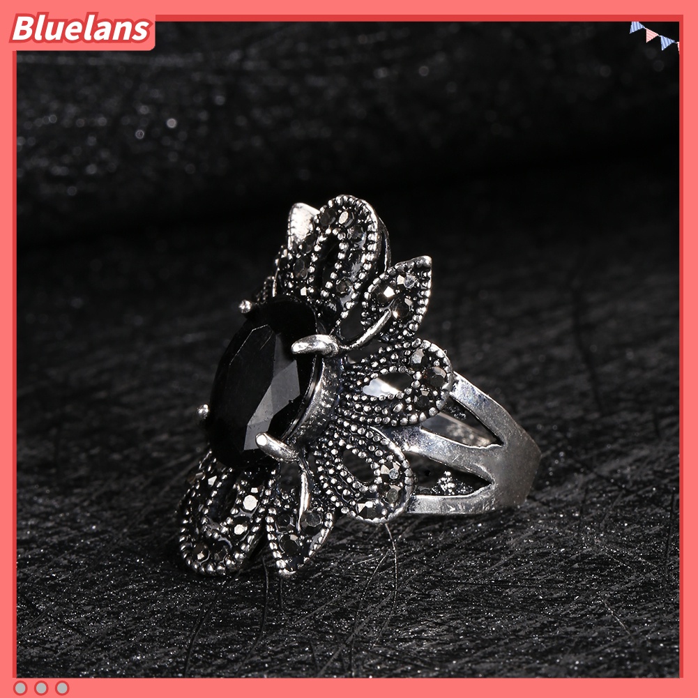 {In Stock} Wanita' s Vintage Berongga Pola Bunga Cincin Berlapis Paduan Resin Jari Perhiasan Hadiah
