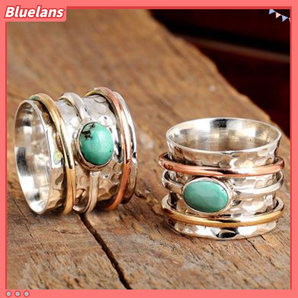 {In Stock} Cincin Pria Bohemian Vintage Hias Turquoises Tiga Warna Finger Ring Untuk Pacaran