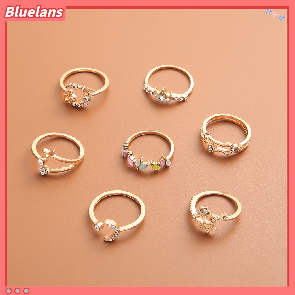 {In Stock} 7Pcs Cincin Wanita Nyaman Tidak Mudah Patah Ringan Butterfly Flowers Opening Ring Untuk Outdoor