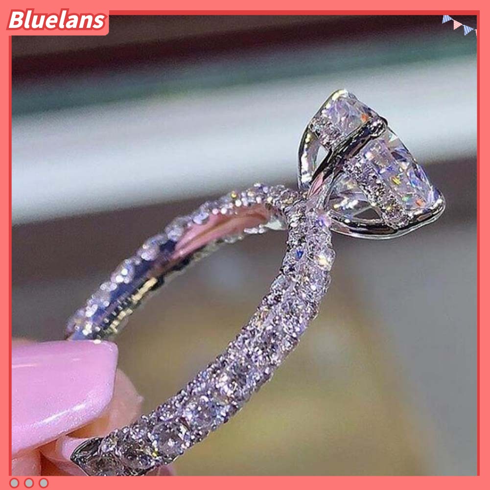 {In Stock} Glitter Bulat Berlian Imitasi Bertatahkan Band Jari Cincin Pengantin Pernikahan Perhiasan Hadiah