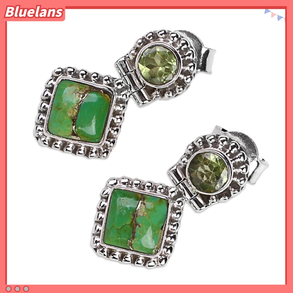 {In Stock} Vintage Wanita Imitasi Pirus Hias Belah Ketupat Menjuntai Telinga Stud Anting Perhiasan