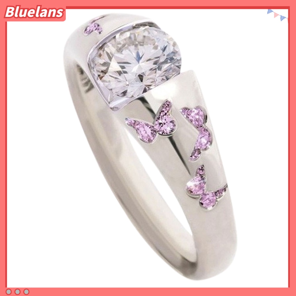 {In Stock} Cincin Motif Kupu-Kupu Aksesoris Perhiasan Alloy Cubic Zirconia Finger Band Untuk Wanita