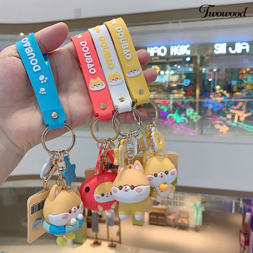 Twowood Gantungan Kunci Anjing 3D Boneka Mainan Silikon Lembut Lucu Shiba Inu Animal Car Key Ring Liontin Handbag Aksesoris