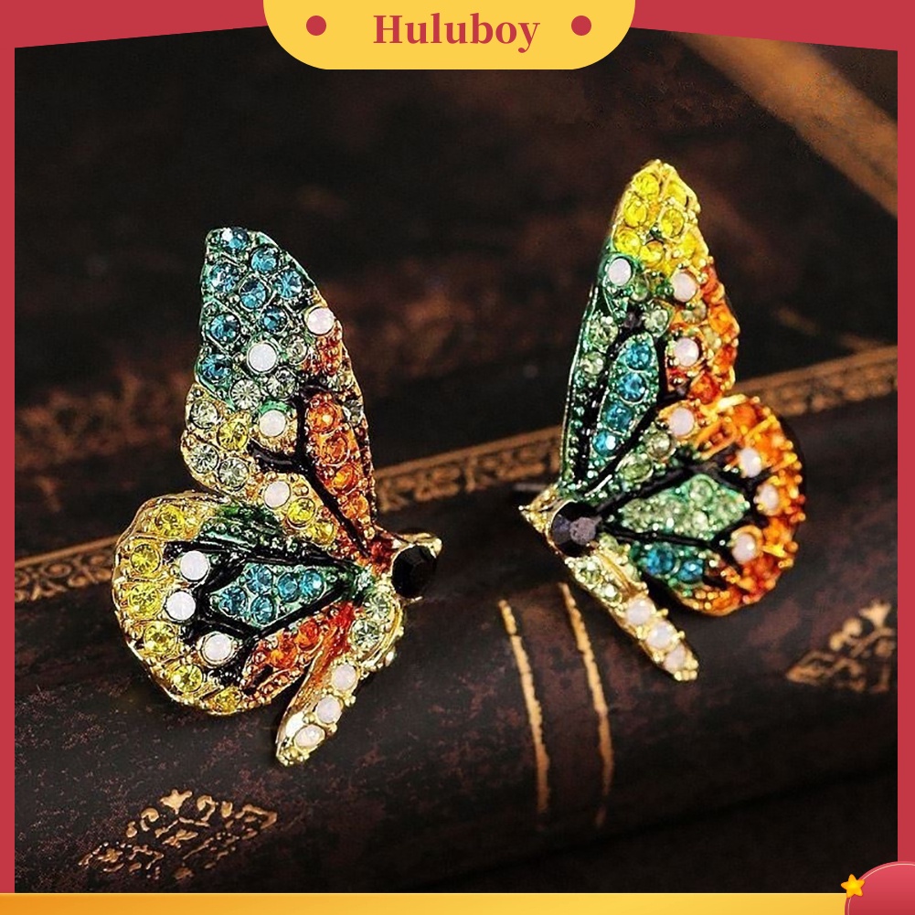 {Ready Stock} Fashion Wanita Multicolor Berlian Imitasi Kupu-Kupu Telinga Stud Earrings Perhiasan Pesta