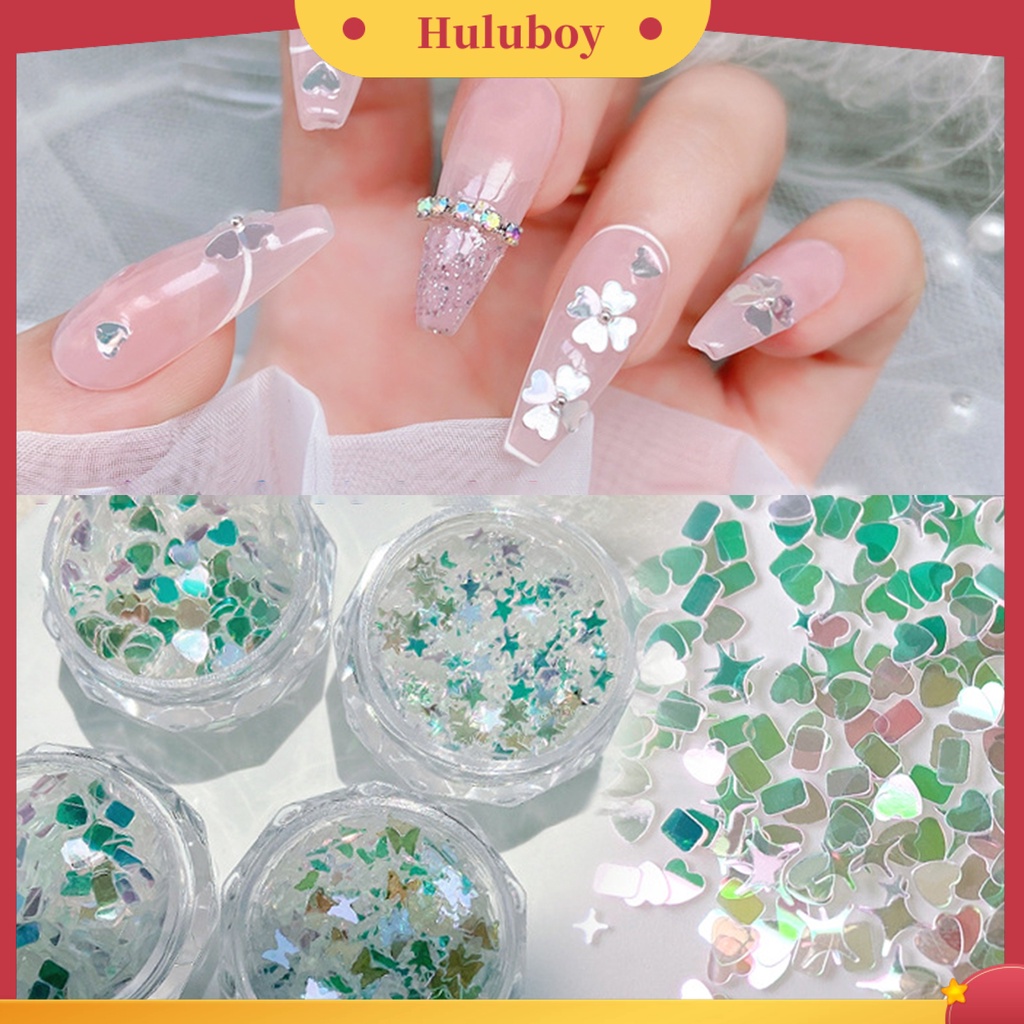 {In Stock} 1kotak Dekorasi Kuku Berkilau Bentuk Kreatif Mempesona Efek Visual Warna Hidup 6gaya Kupu-Kupu Cinta Hati Kuku Payet Desain Manicure Perlengkapan Kuku