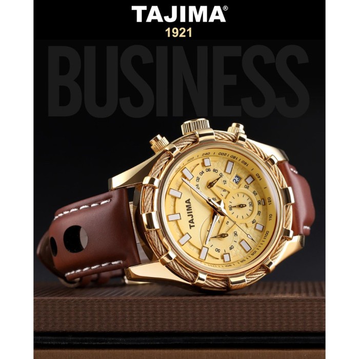 Jam Tangan Pria Tajima 1921 Analog Date Chronograph Aktif Original - Gold