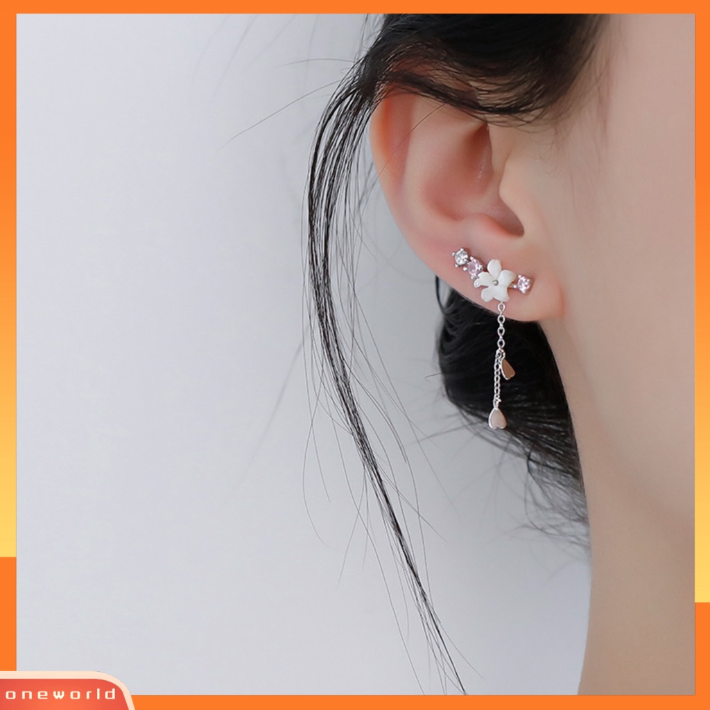 [ONE] 1pasang Anting Pejantan Shell Bunga Rantai Liontin Berlian Imitasi Elegan Bertatahkan Menjuntai Anting-Anting Perhiasan Fashion
