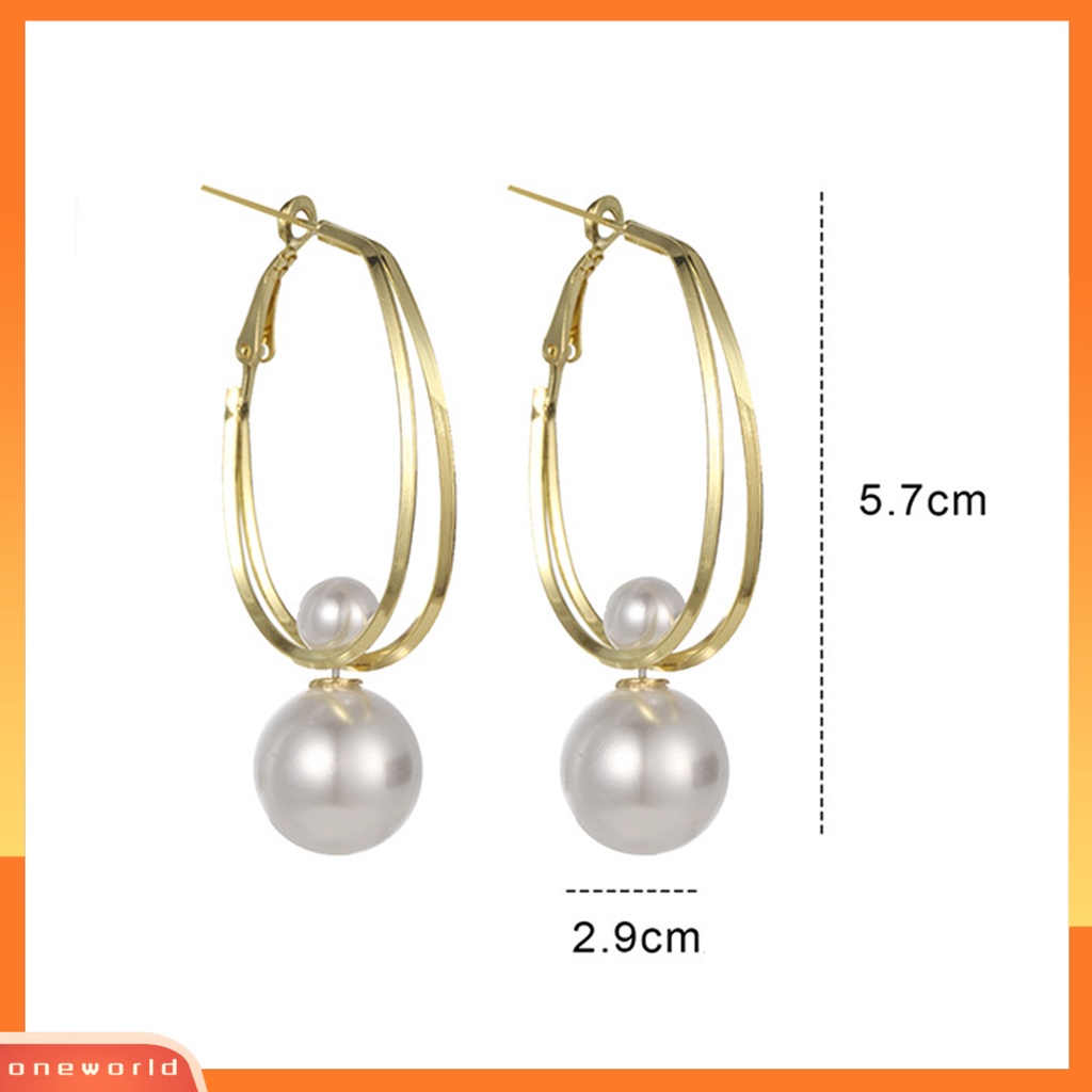 [OWR] 1pasang Menjuntai Anting Geometris Tinggi Gloss Temperamen Cahaya Mewah Tindik Hias Hypoallergenic Mutiara Imitasi Hoop Earrings Perhiasan Aksesori